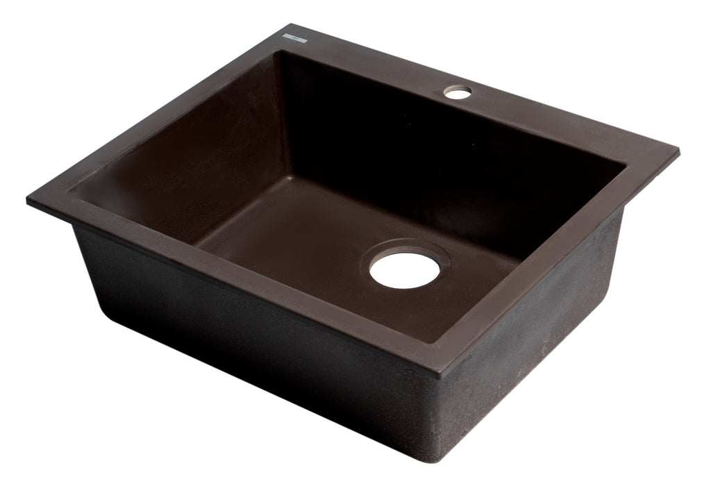 ALFI brand AB2420DI-W White 24" Drop-In Single Bowl Granite Composite Kitchen Sink Chocolate