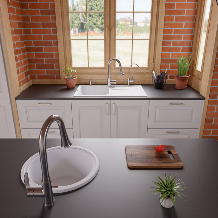 ALFI brand AB1620DI-W White 34" Single Bowl Granite Composite Kitchen Sink with Drainboard White