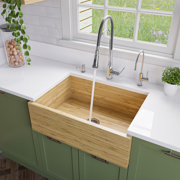 ALFI brand AB3021 30" Single Bowl Bamboo Kitchen Farm Sink Natural Wood