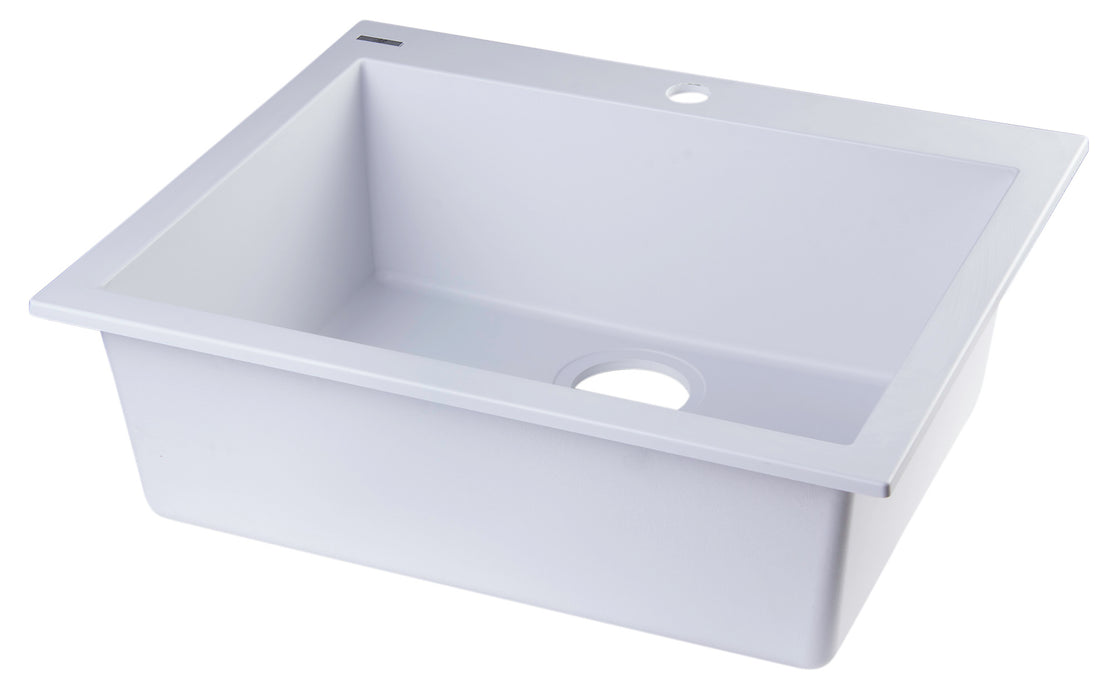 ALFI brand AB2420DI-W White 24" Drop-In Single Bowl Granite Composite Kitchen Sink White