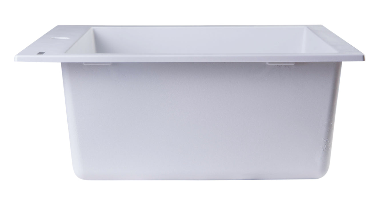 ALFI brand AB2420DI-W White 24" Drop-In Single Bowl Granite Composite Kitchen Sink White