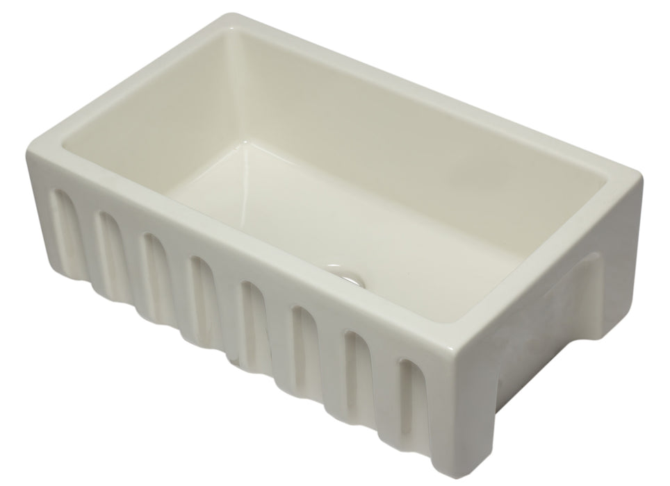 ALFI brand AB3018HS-W 30 inch White Reversible Smooth / Fluted Single Bowl Fireclay Farm Sink Biscuit