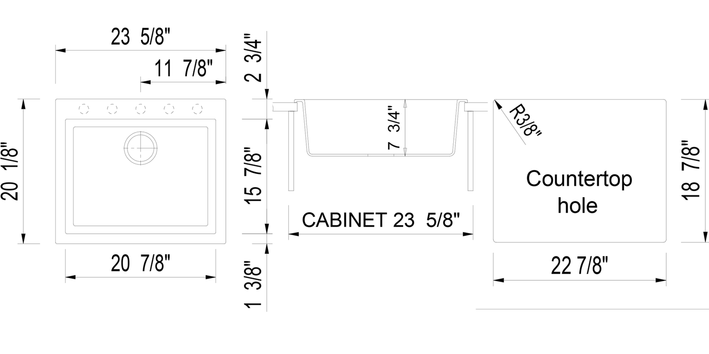 ALFI brand AB2420DI-W White 24" Drop-In Single Bowl Granite Composite Kitchen Sink Biscuit