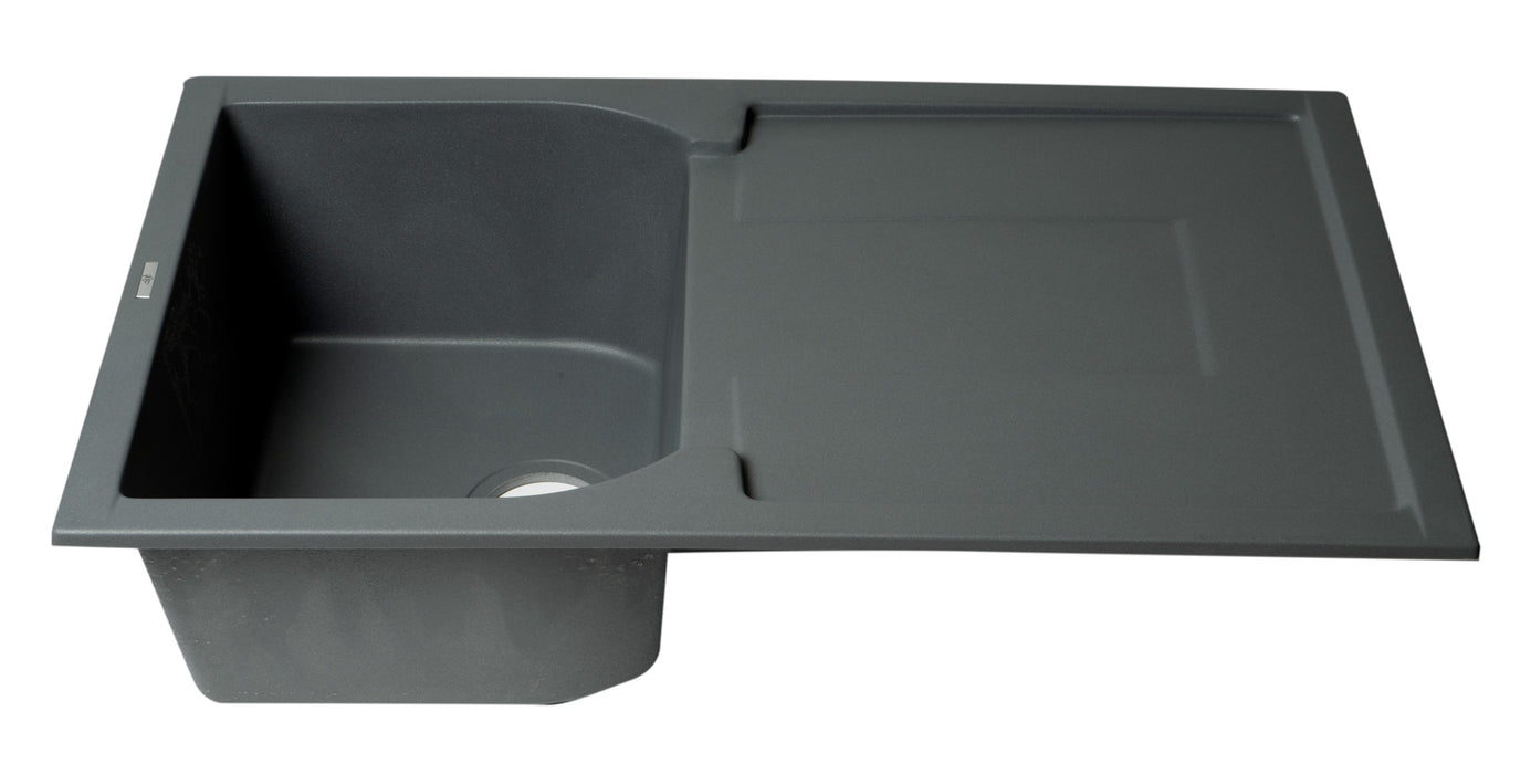 ALFI brand AB1620DI-W White 34" Single Bowl Granite Composite Kitchen Sink with Drainboard Titanium