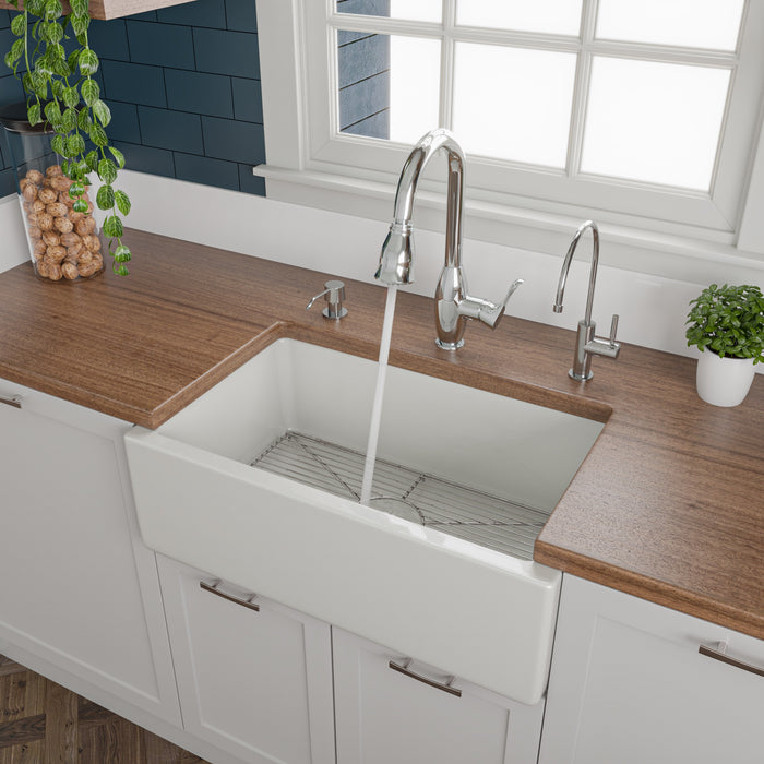 ALFI brand AB3018HS-W 30 inch White Reversible Smooth / Fluted Single Bowl Fireclay Farm Sink White