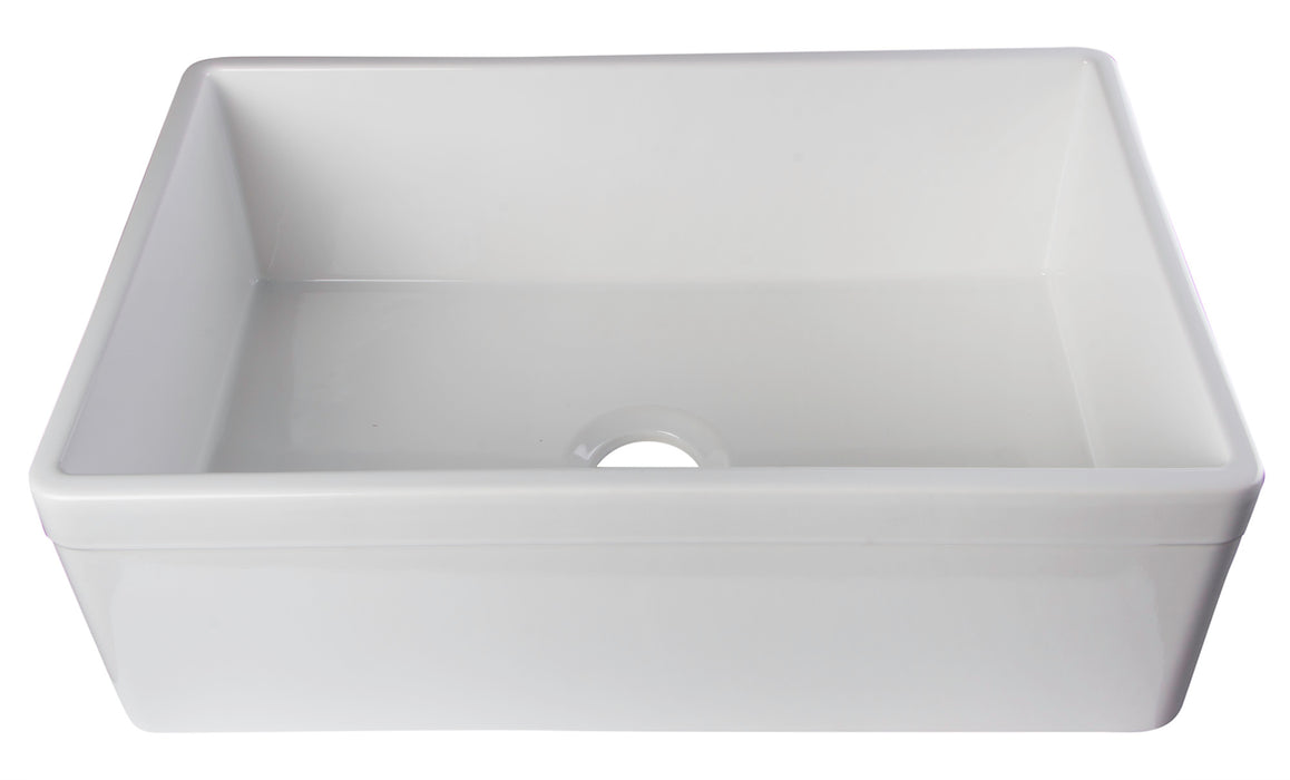ALFI brand AB511-W White 30" Decorative Lip Apron Single Bowl Fireclay Farmhouse Kitchen Sink White