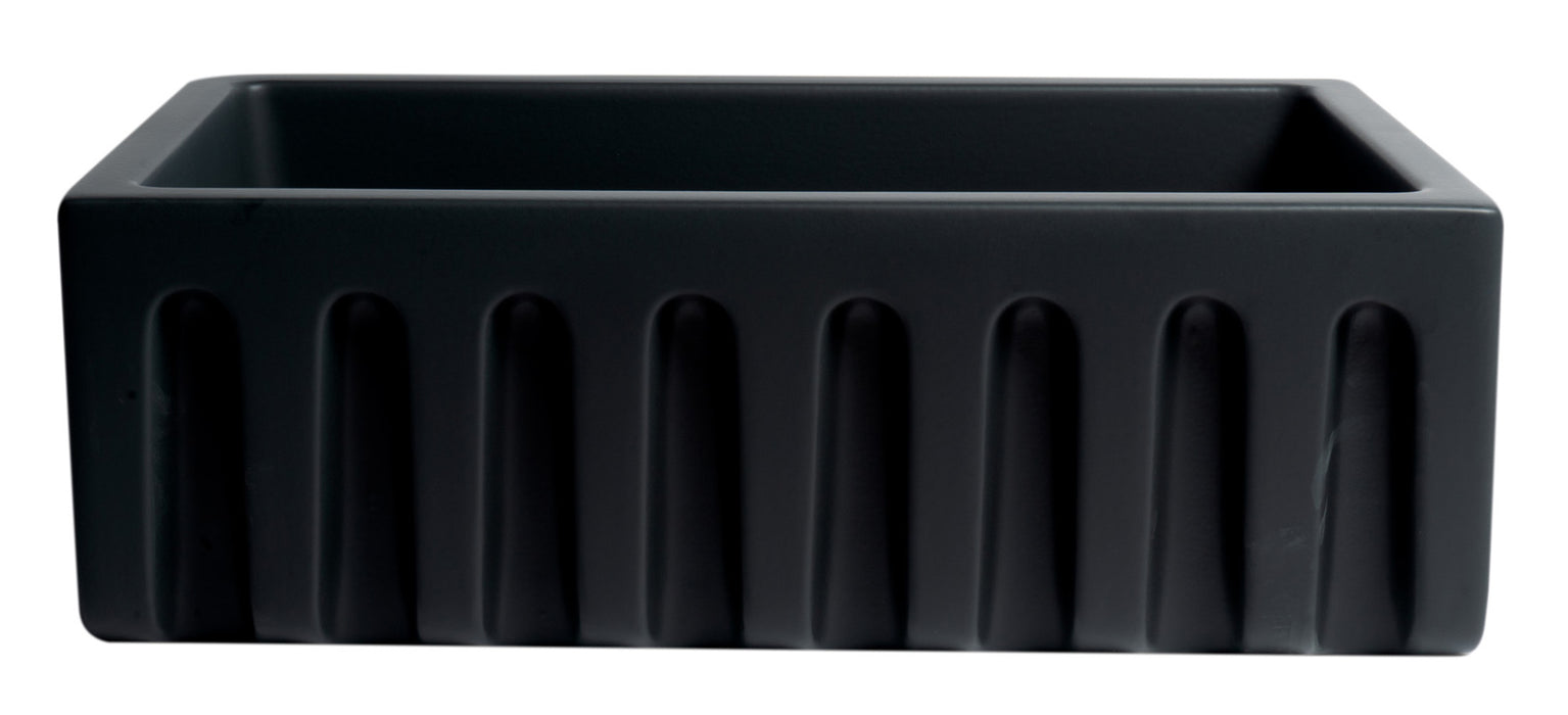 ALFI brand AB3018HS-W 30 inch White Reversible Smooth / Fluted Single Bowl Fireclay Farm Sink Black Matte