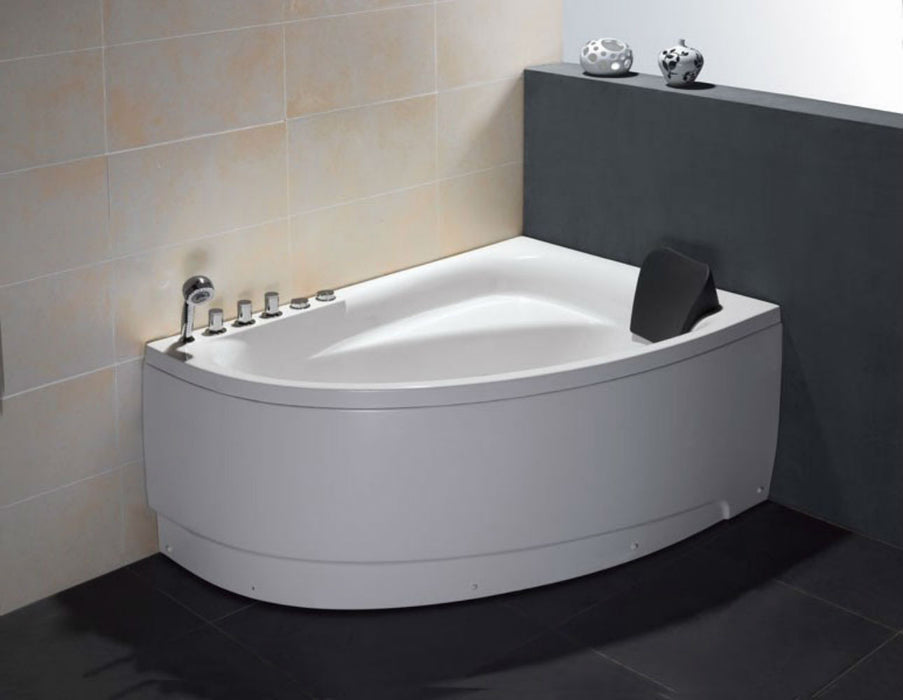 EAGO AM161-L 5' Single Person Corner White Acrylic Whirlpool Bath Tub - Drain on Left White