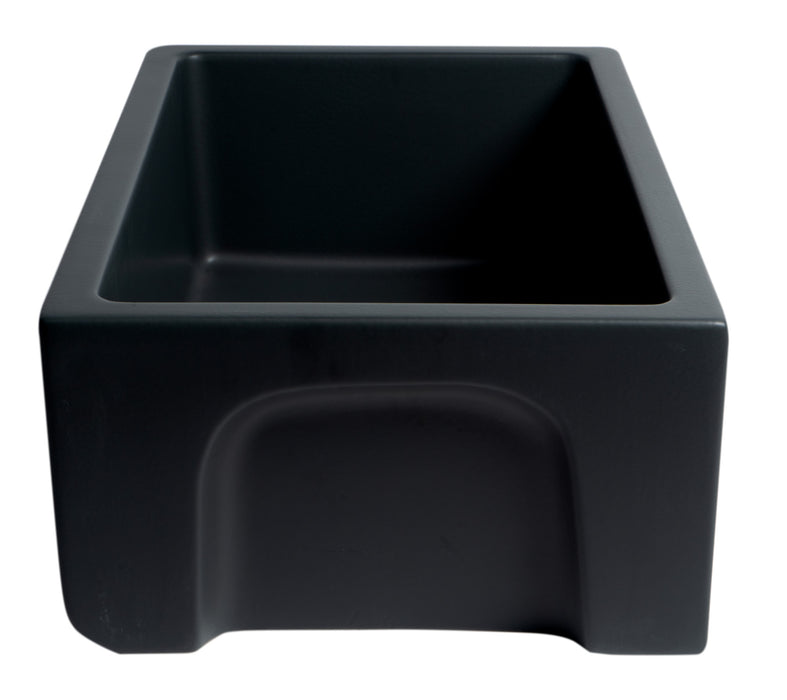 ALFI brand AB3018HS-W 30 inch White Reversible Smooth / Fluted Single Bowl Fireclay Farm Sink Black Matte