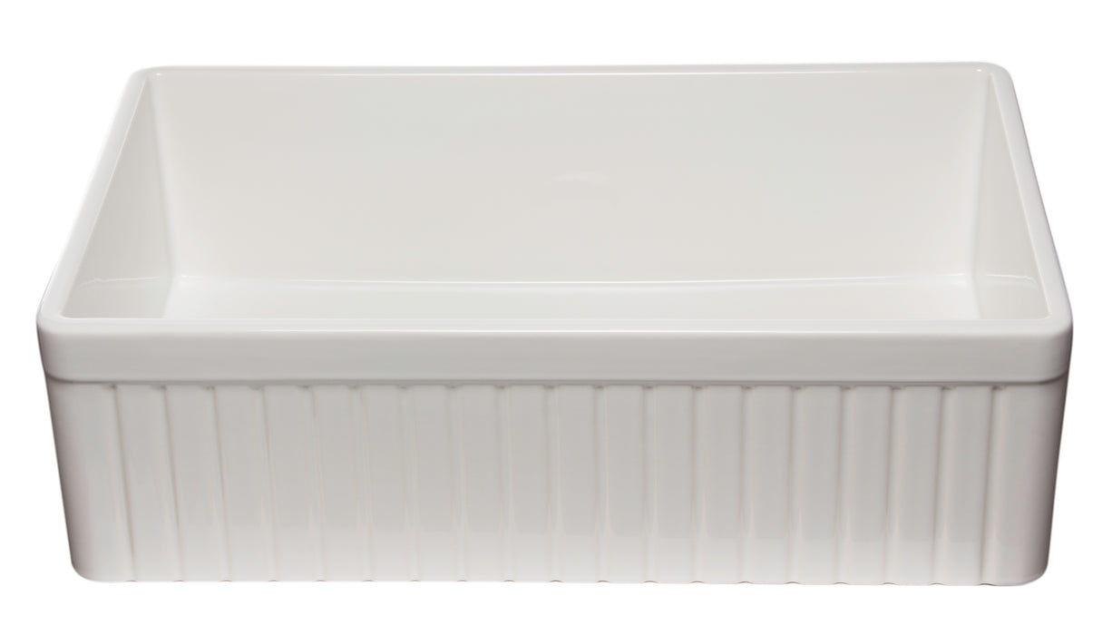 ALFI brand AB532-W 33" White Single Bowl Fluted Apron Fireclay Farm Sink White