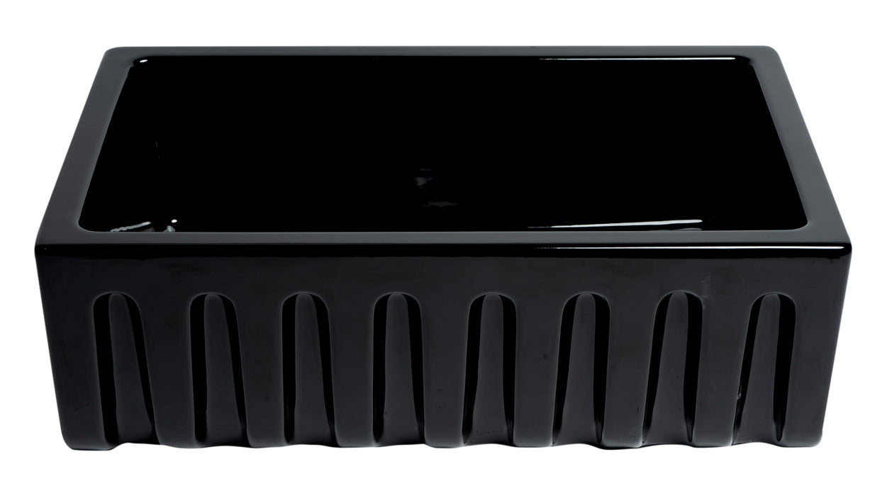 ALFI brand AB3018HS-W 30 inch White Reversible Smooth / Fluted Single Bowl Fireclay Farm Sink Black Gloss