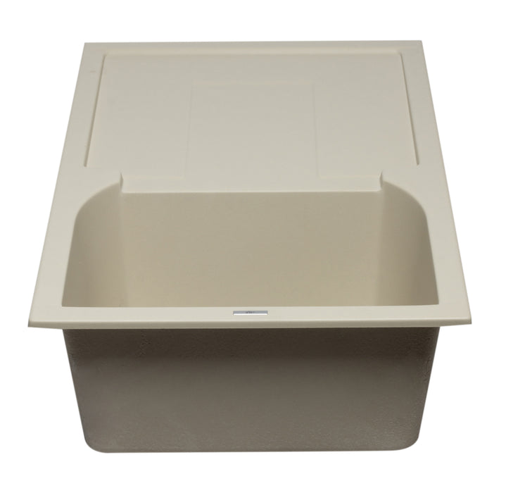 ALFI brand AB1620DI-W White 34" Single Bowl Granite Composite Kitchen Sink with Drainboard Biscuit