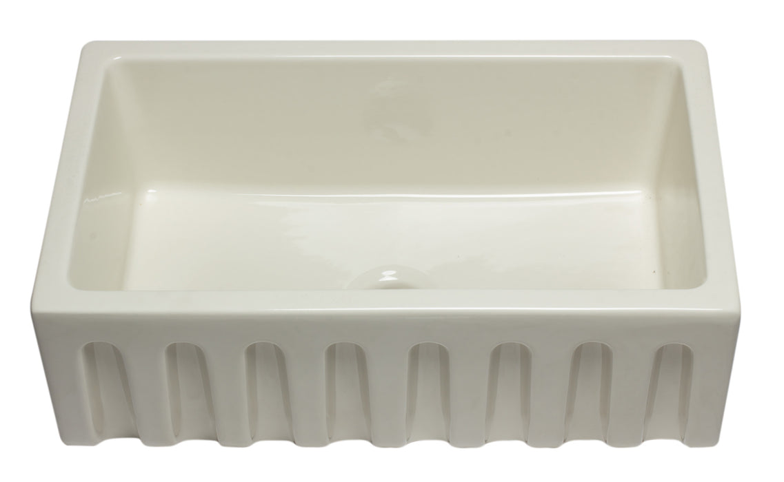 ALFI brand AB3018HS-W 30 inch White Reversible Smooth / Fluted Single Bowl Fireclay Farm Sink Biscuit