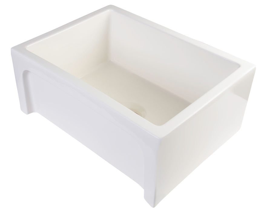 ALFI brand AB2418ARCH-W 24" White Arched Apron Thick Wall Fireclay Single Bowl Farm Sink Biscuit