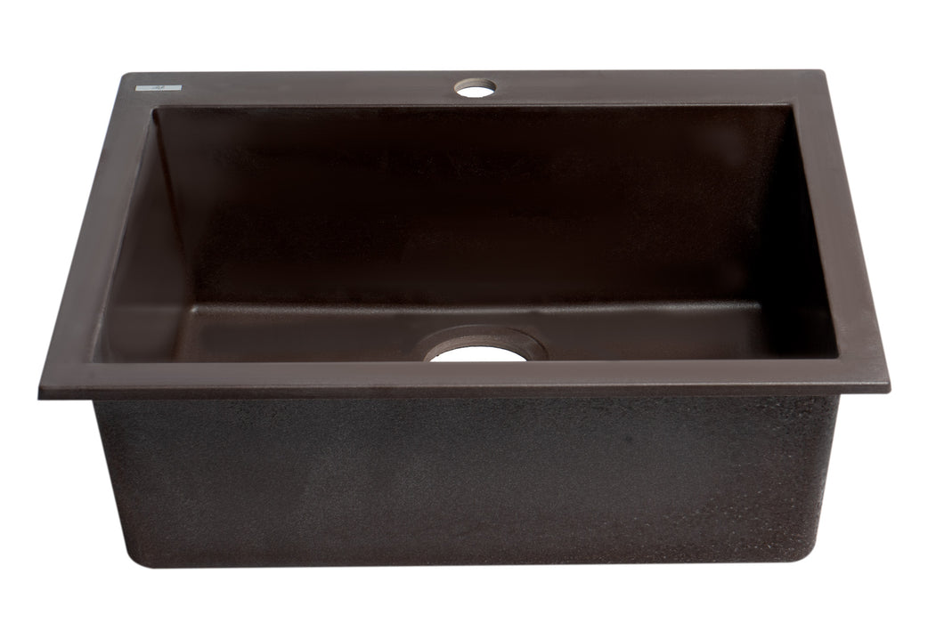 ALFI brand AB2420DI-W White 24" Drop-In Single Bowl Granite Composite Kitchen Sink Chocolate