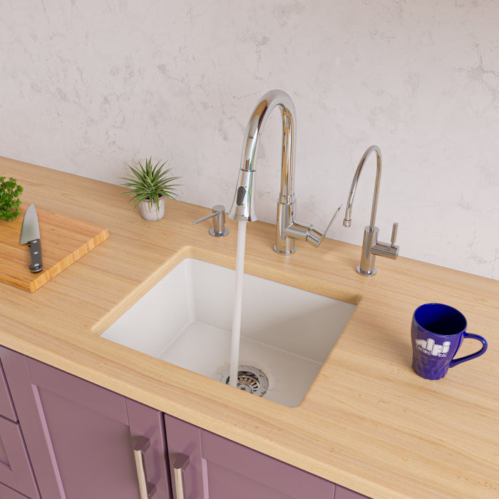 ALFI brand AB2017 20" White Single Bowl Fireclay Undermount Kitchen Sink White