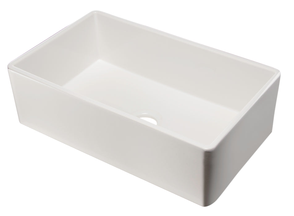 ALFI brand AB533-W 33" White Smooth Apron Single Bowl Fireclay Farm Sink White
