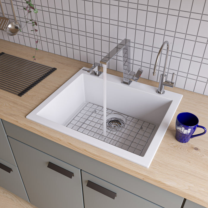 ALFI brand AB2420DI-W White 24" Drop-In Single Bowl Granite Composite Kitchen Sink White