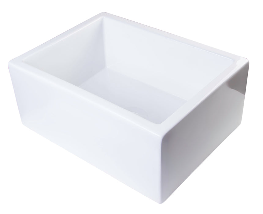 ALFI brand AB2418SB-W 24" White Smooth Thick Wall Fireclay Single Bowl Farm Sink White