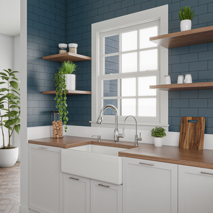 ALFI brand AB3018HS-W 30 inch White Reversible Smooth / Fluted Single Bowl Fireclay Farm Sink White