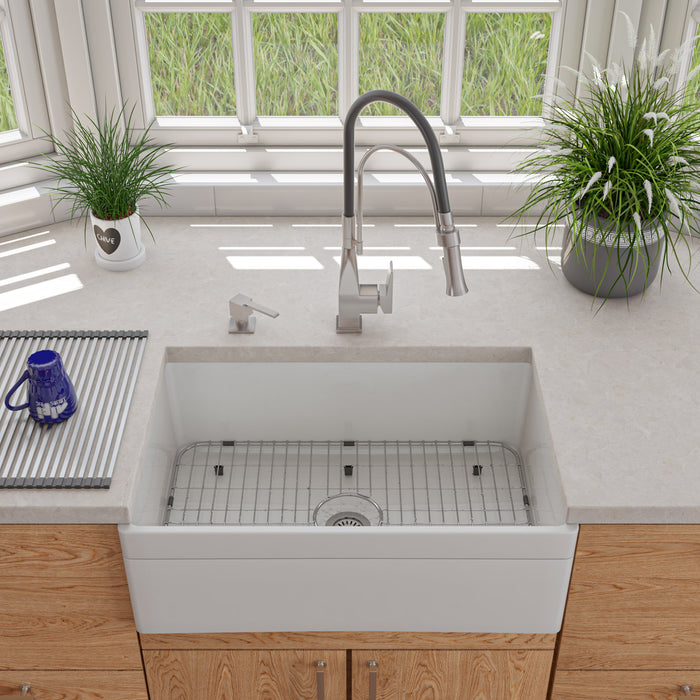 ALFI brand AB511-W White 30" Decorative Lip Apron Single Bowl Fireclay Farmhouse Kitchen Sink White