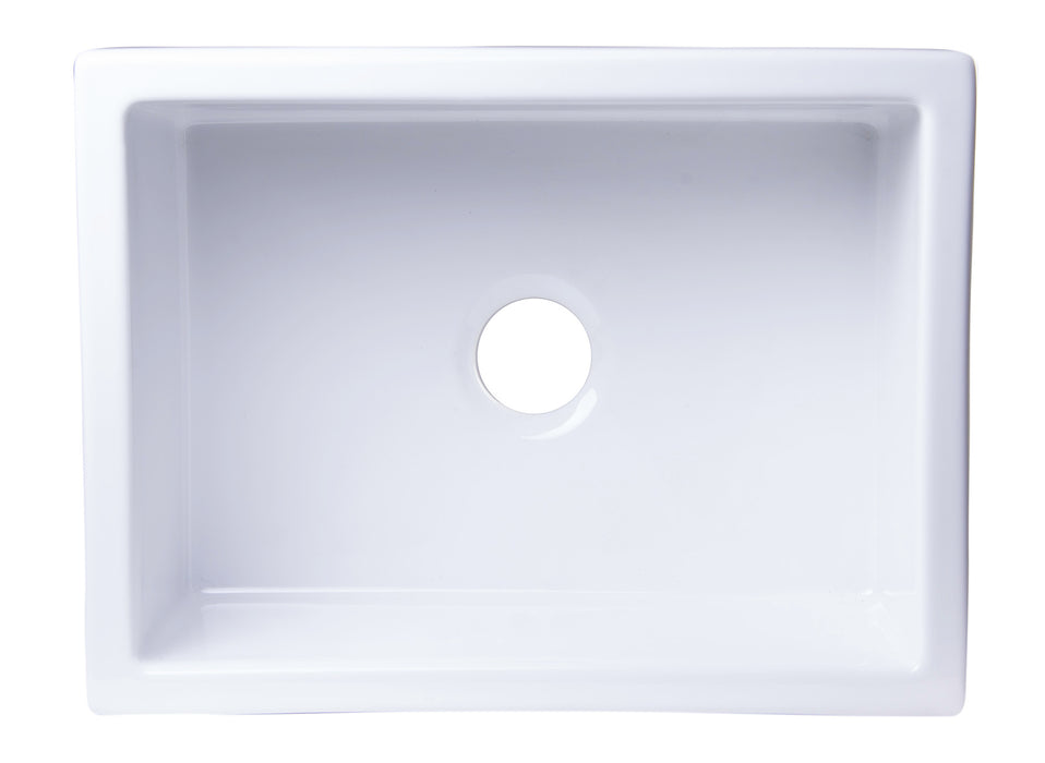 ALFI brand AB2418SB-W 24" White Smooth Thick Wall Fireclay Single Bowl Farm Sink White