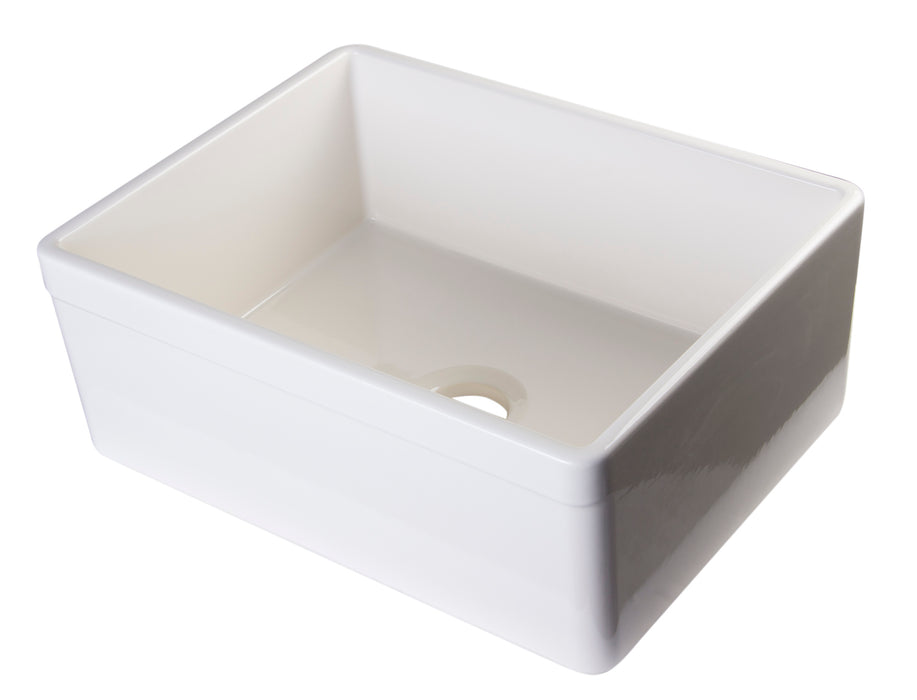ALFI brand AB506-W White 26" Decorative Lip Apron Single Bowl Fireclay Farmhouse Kitchen Sink Biscuit