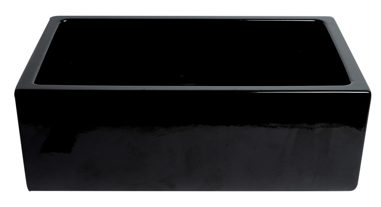 ALFI brand AB3018HS-W 30 inch White Reversible Smooth / Fluted Single Bowl Fireclay Farm Sink Black Gloss