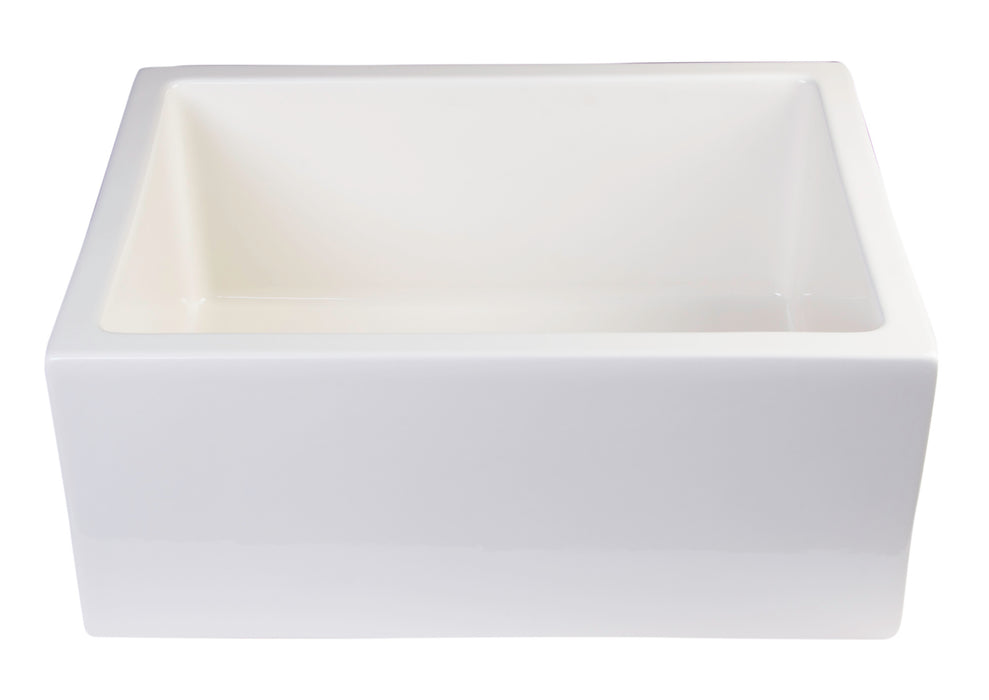 ALFI brand AB2418SB-W 24" White Smooth Thick Wall Fireclay Single Bowl Farm Sink Biscuit