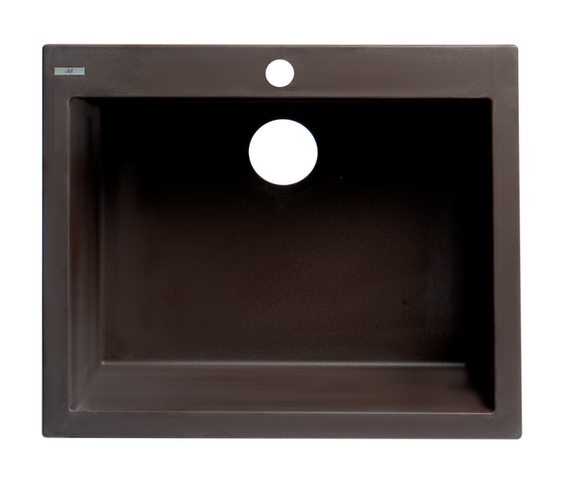 ALFI brand AB2420DI-W White 24" Drop-In Single Bowl Granite Composite Kitchen Sink Chocolate