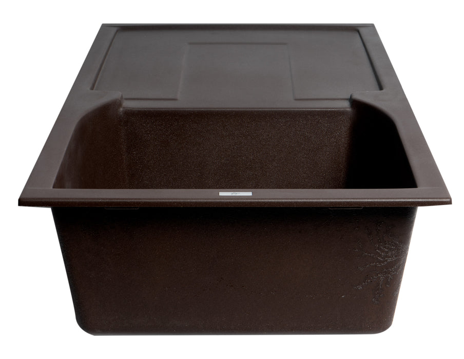 ALFI brand AB1620DI-W White 34" Single Bowl Granite Composite Kitchen Sink with Drainboard Chocolate