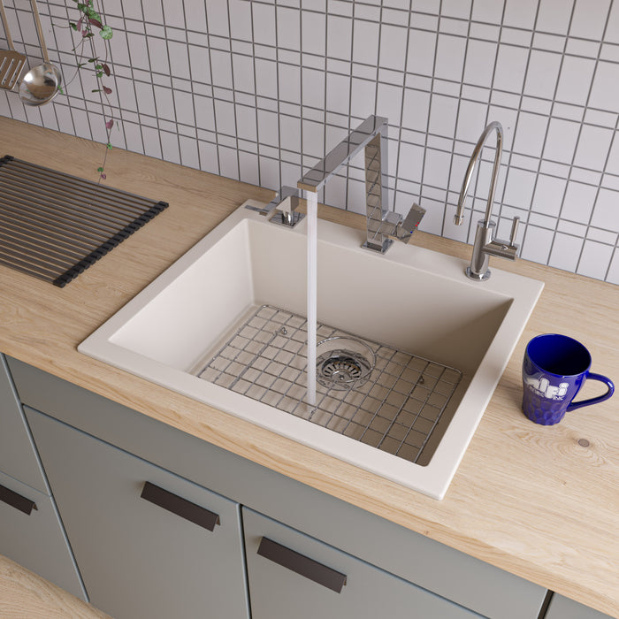 ALFI brand AB2420DI-W White 24" Drop-In Single Bowl Granite Composite Kitchen Sink Biscuit