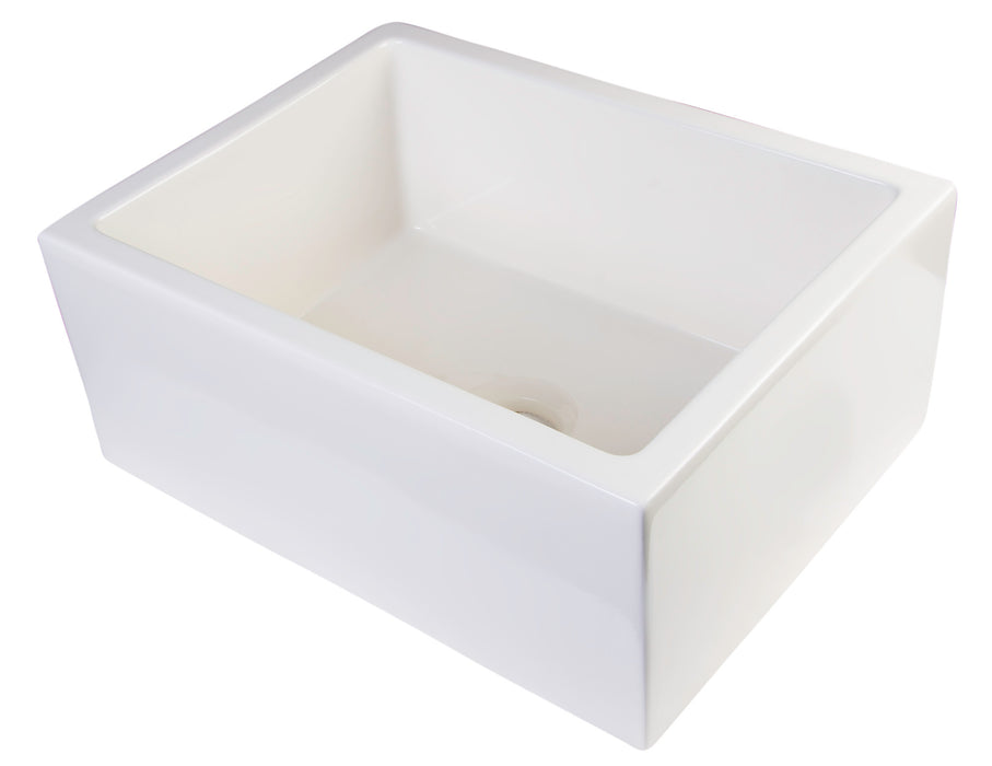 ALFI brand AB2418SB-W 24" White Smooth Thick Wall Fireclay Single Bowl Farm Sink Biscuit
