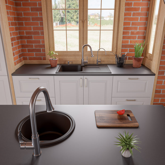 ALFI brand AB1620DI-W White 34" Single Bowl Granite Composite Kitchen Sink with Drainboard Chocolate