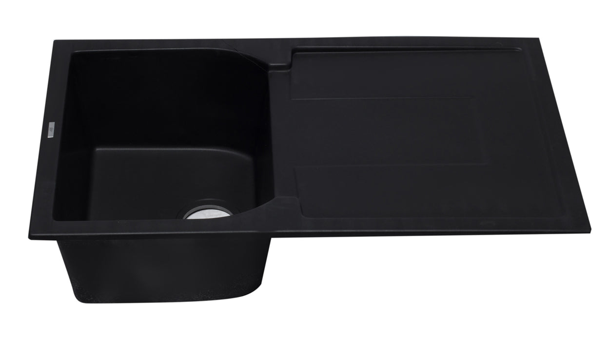 ALFI brand AB1620DI-W White 34" Single Bowl Granite Composite Kitchen Sink with Drainboard Black