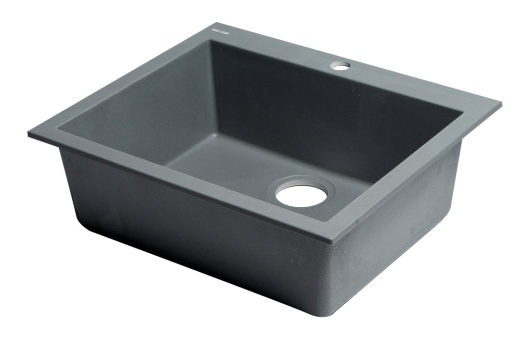 ALFI brand AB2420DI-W White 24" Drop-In Single Bowl Granite Composite Kitchen Sink Titanium