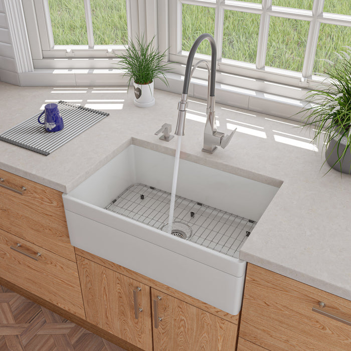 ALFI brand AB511-W White 30" Decorative Lip Apron Single Bowl Fireclay Farmhouse Kitchen Sink White