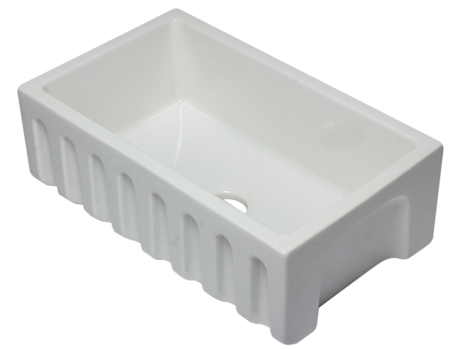 ALFI brand AB3018HS-W 30 inch White Reversible Smooth / Fluted Single Bowl Fireclay Farm Sink White