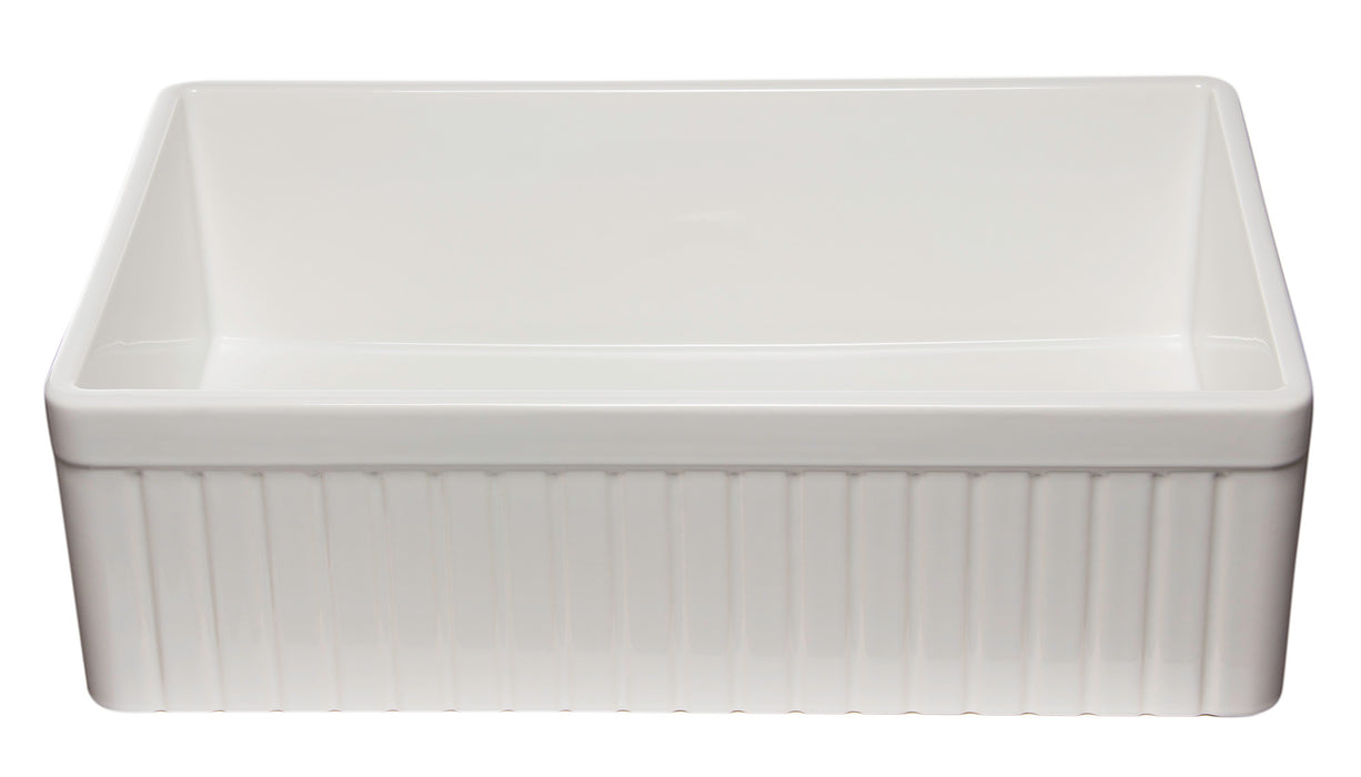 ALFI brand AB532-W 33" White Single Bowl Fluted Apron Fireclay Farm Sink White