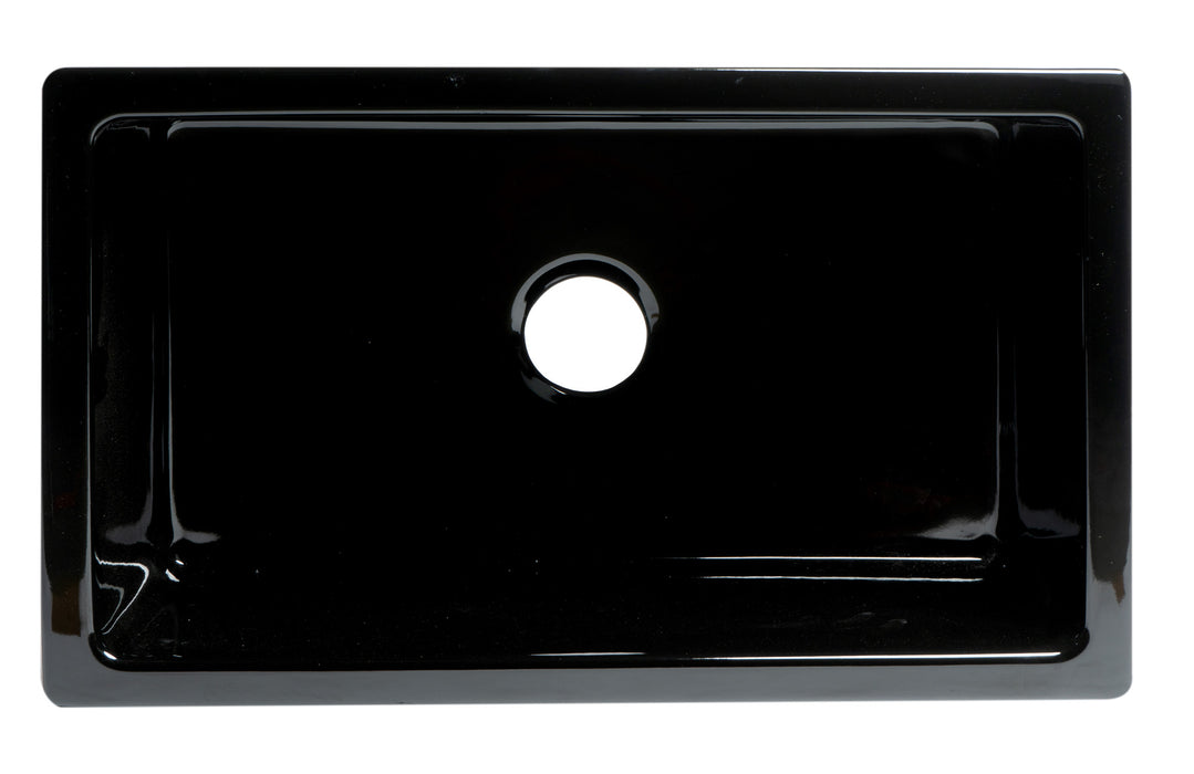 ALFI brand AB3018HS-W 30 inch White Reversible Smooth / Fluted Single Bowl Fireclay Farm Sink Black Gloss