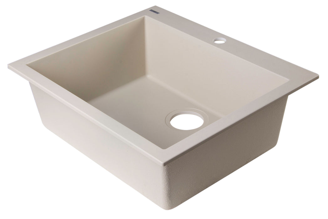 ALFI brand AB2420DI-W White 24" Drop-In Single Bowl Granite Composite Kitchen Sink Biscuit