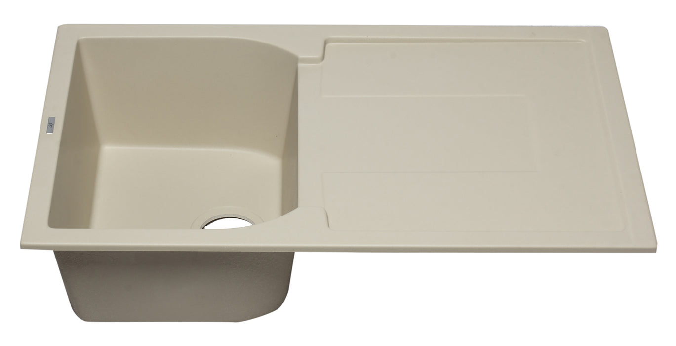 ALFI brand AB1620DI-W White 34" Single Bowl Granite Composite Kitchen Sink with Drainboard Biscuit