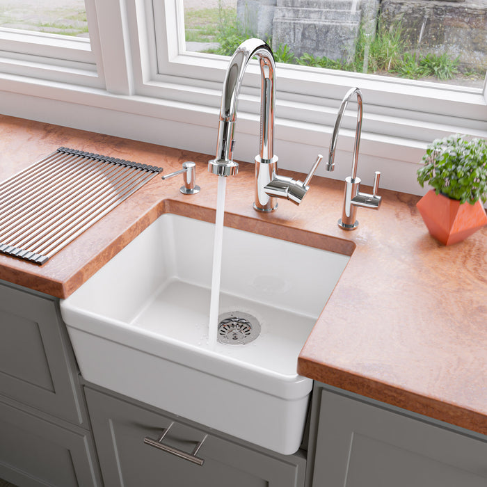 ALFI brand AB507 White 20" Single Bowl Apron Fireclay Farmhouse Kitchen Sink White