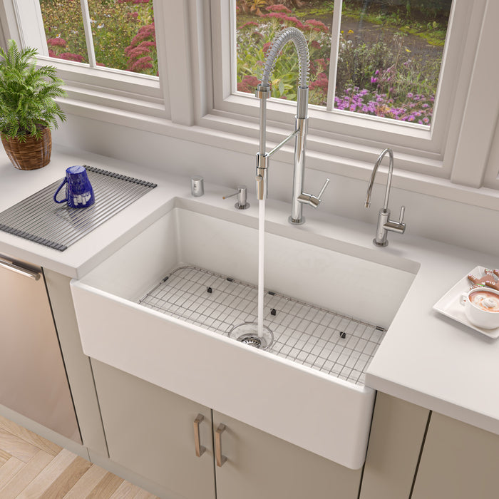 ALFI brand AB533-W 33" White Smooth Apron Single Bowl Fireclay Farm Sink White