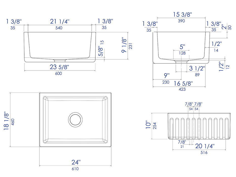 ALFI brand AB3018HS-W 30 inch White Reversible Smooth / Fluted Single Bowl Fireclay Farm Sink Biscuit