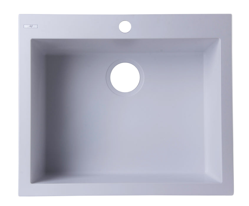 ALFI brand AB2420DI-W White 24" Drop-In Single Bowl Granite Composite Kitchen Sink White