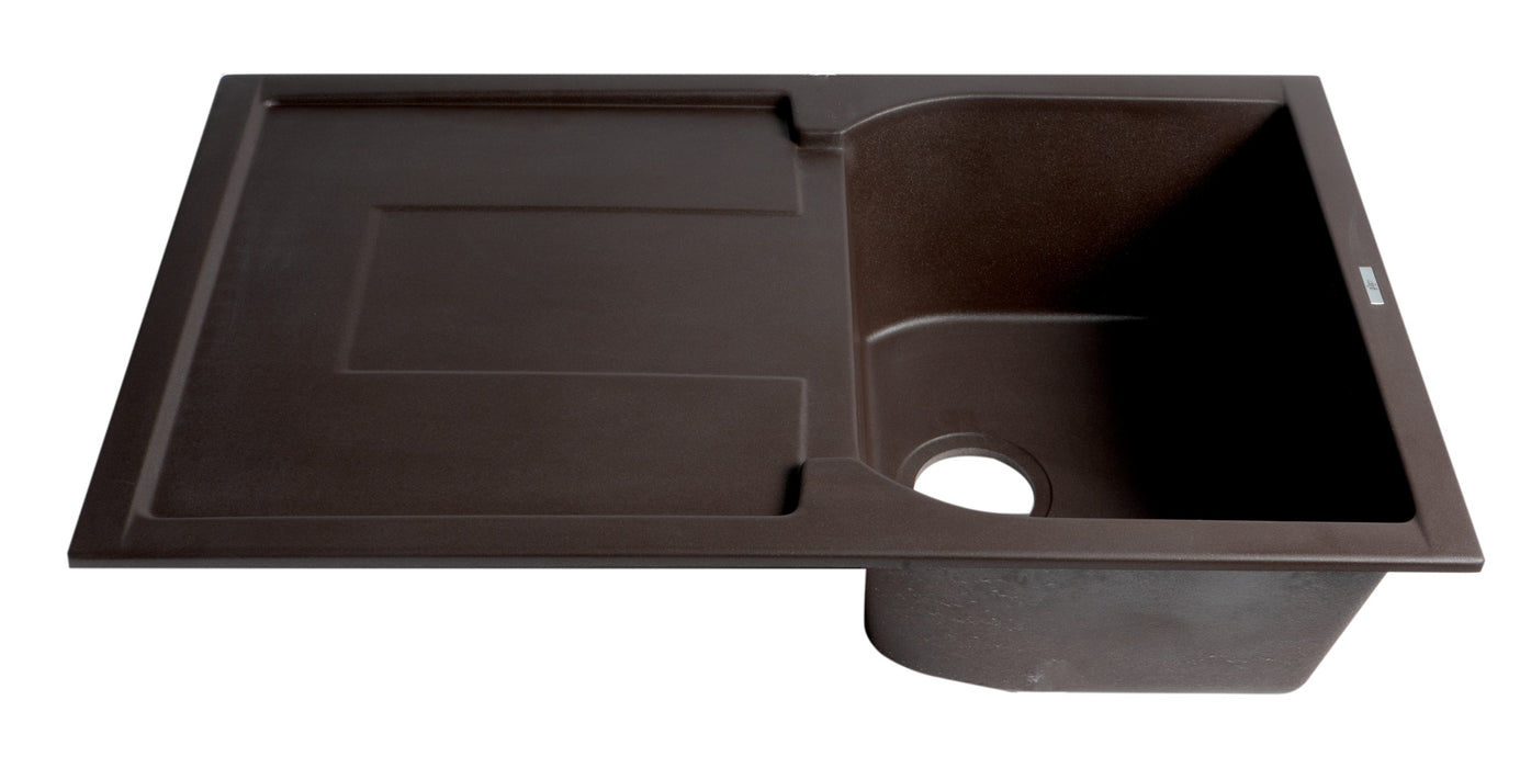 ALFI brand AB1620DI-W White 34" Single Bowl Granite Composite Kitchen Sink with Drainboard Chocolate