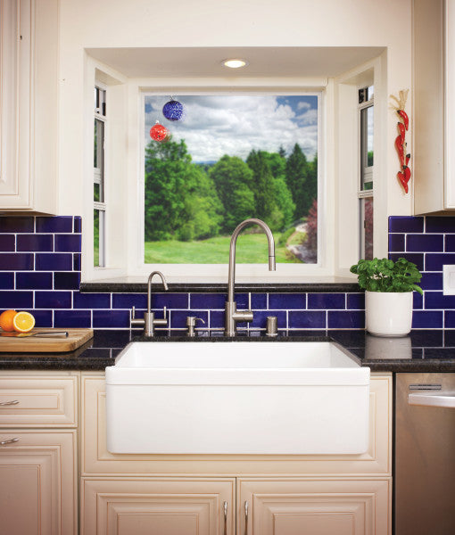 ALFI brand AB511-W White 30" Decorative Lip Apron Single Bowl Fireclay Farmhouse Kitchen Sink White
