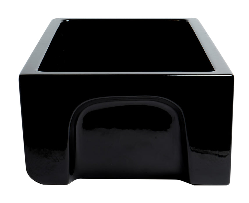 ALFI brand AB3018HS-W 30 inch White Reversible Smooth / Fluted Single Bowl Fireclay Farm Sink Black Gloss