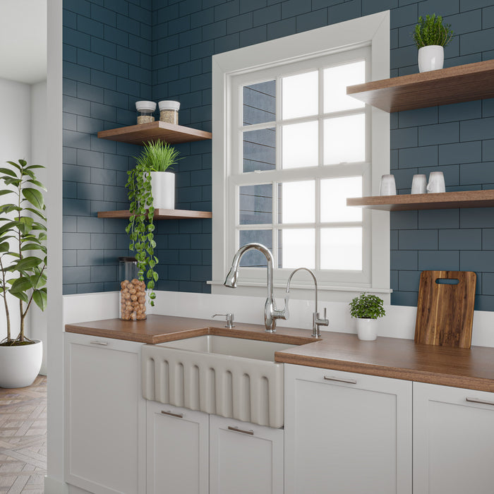 ALFI brand AB3018HS-W 30 inch White Reversible Smooth / Fluted Single Bowl Fireclay Farm Sink Biscuit